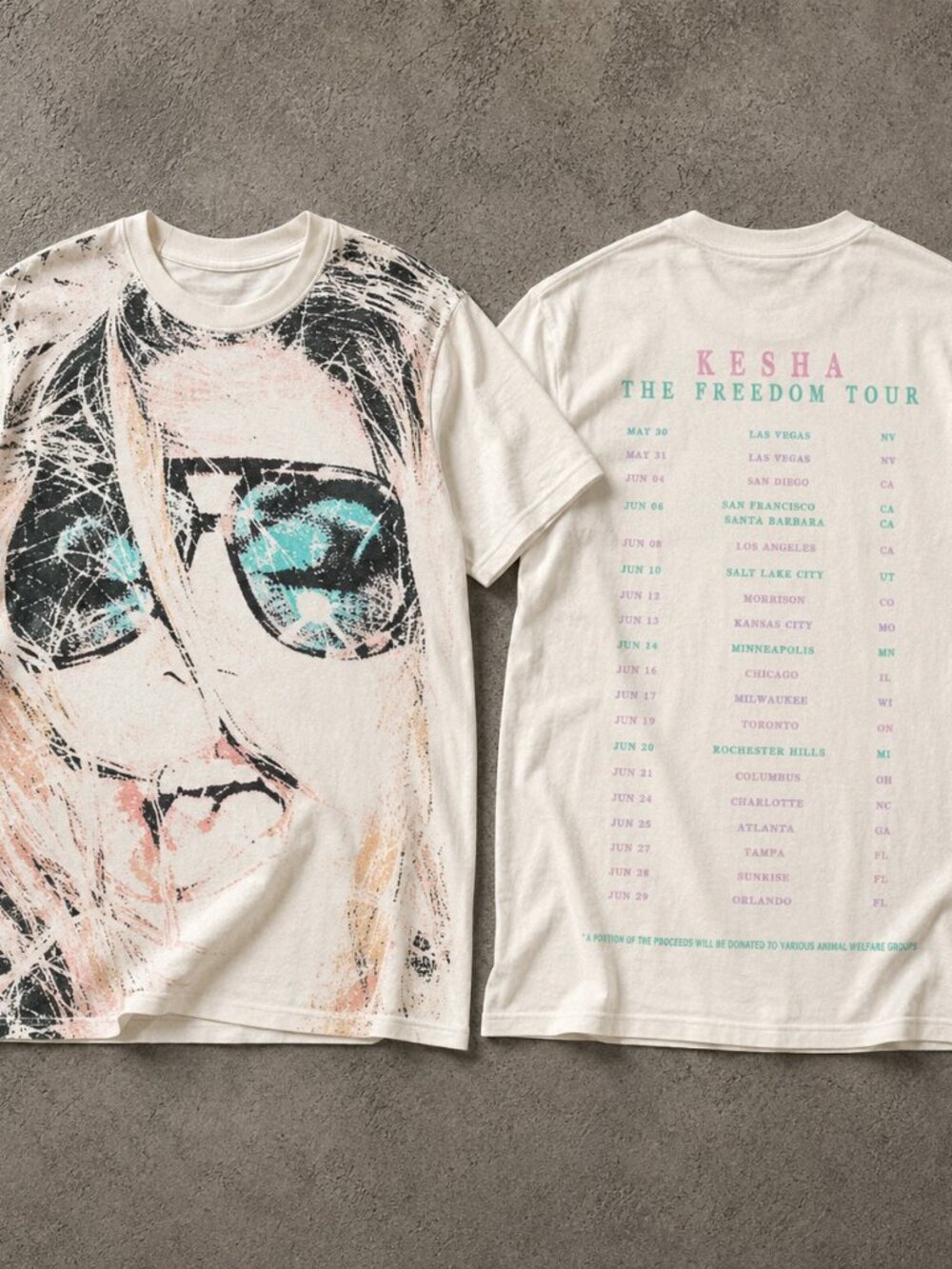 Kesha Freedom Tour 2026 Double-Sided White Pop Art T-Shirt